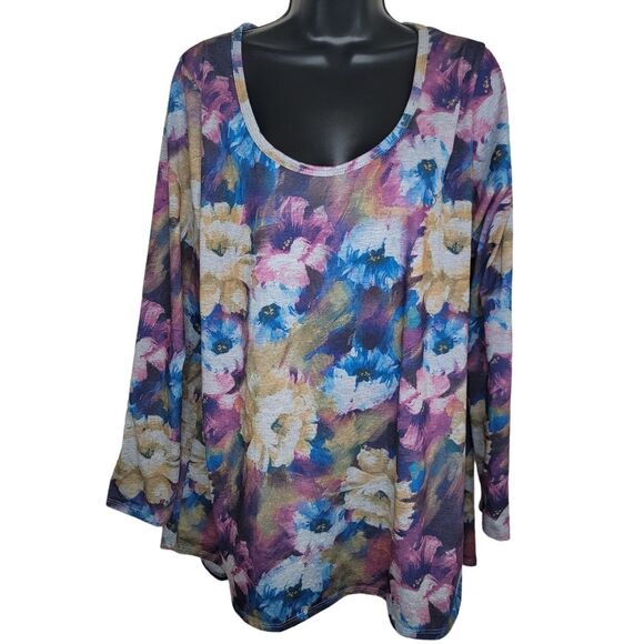 Lularoe Lynnae Floral Plus Size Long Sleeve T-shirt 3xl - Picture 1 of 5